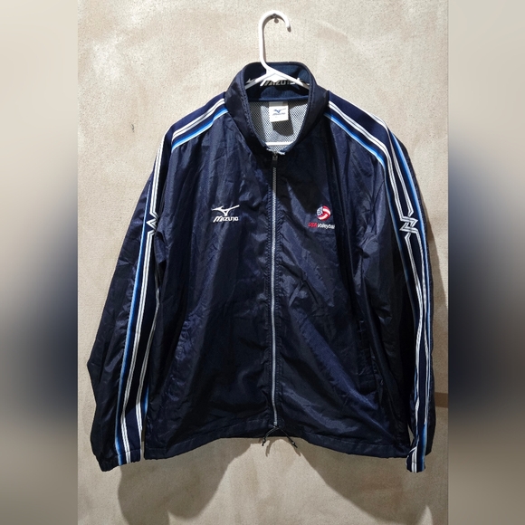 Mizuno Volleyball Full Zip Jacket Windbreaker Size XO Blue USA Logo Warm Up - Picture 1 of 8